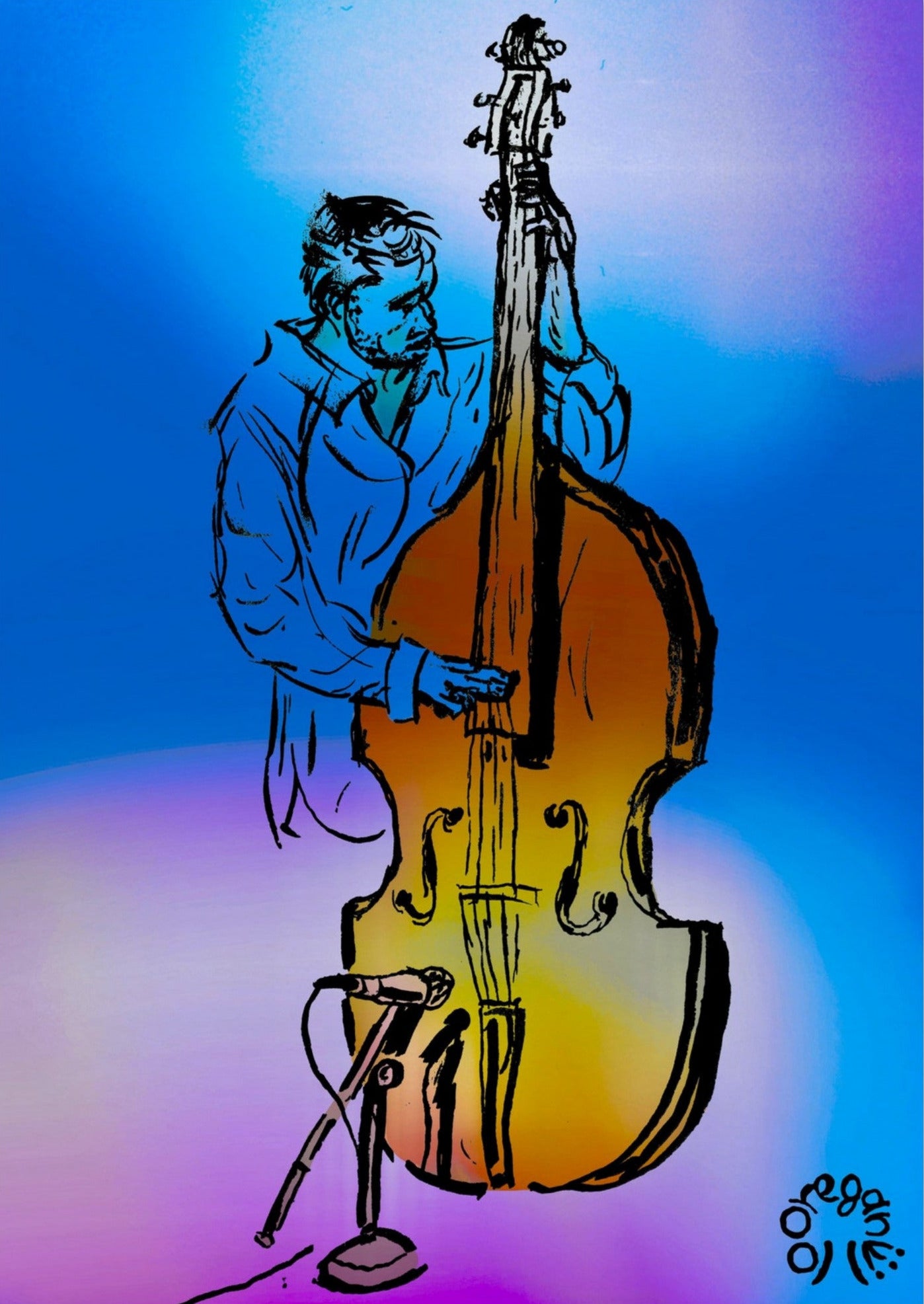 Double Bass in Blue - Museum-Quality Matte Paper Poster