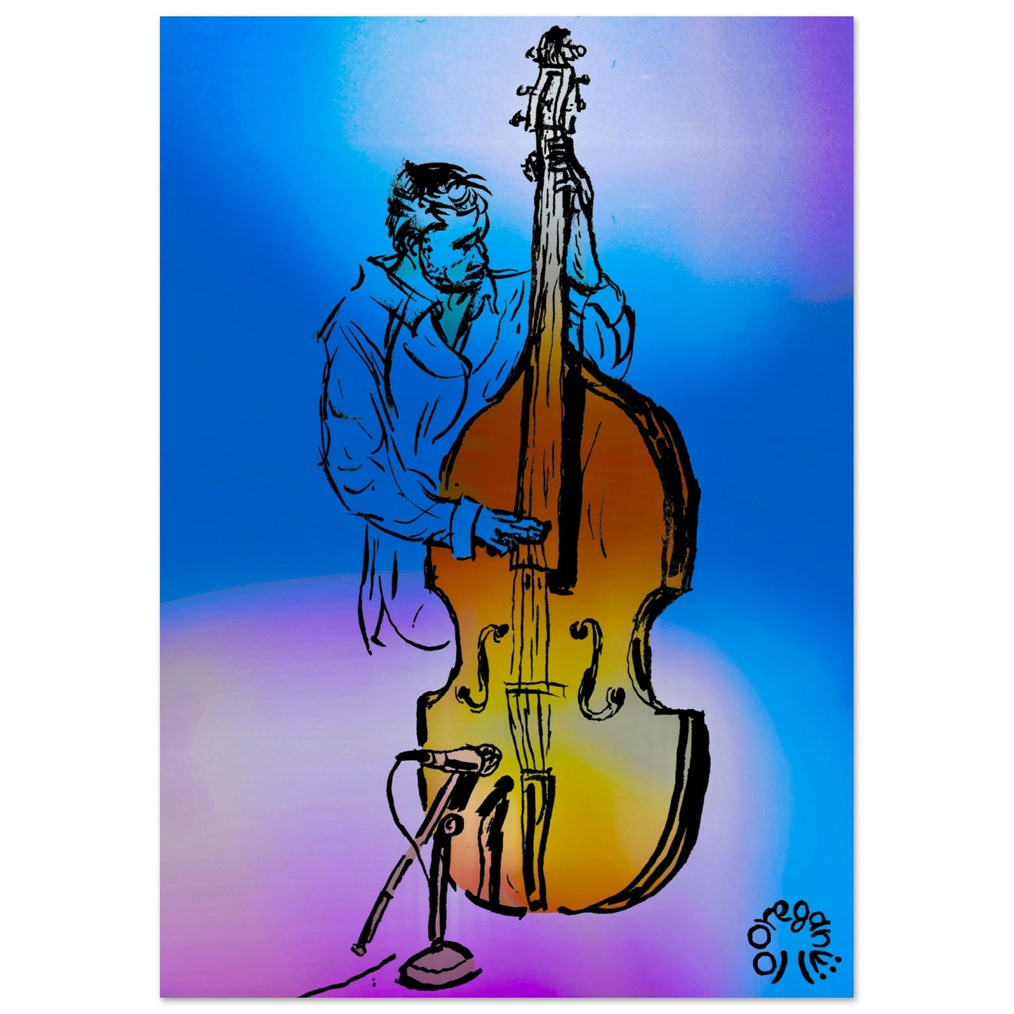 Double Bass in Blue - Museum-Quality Matte Paper Poster Print Material Creator Collective A2 (42 x 59.4 cm)
