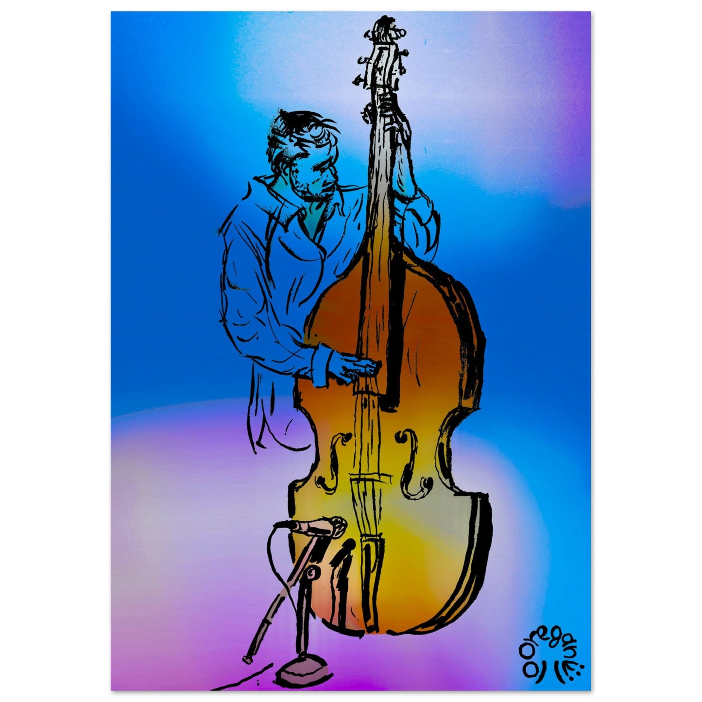 Double Bass in Blue - Museum-Quality Matte Paper Poster Print Material Creator Collective A3 (29.7 x 42 cm)
