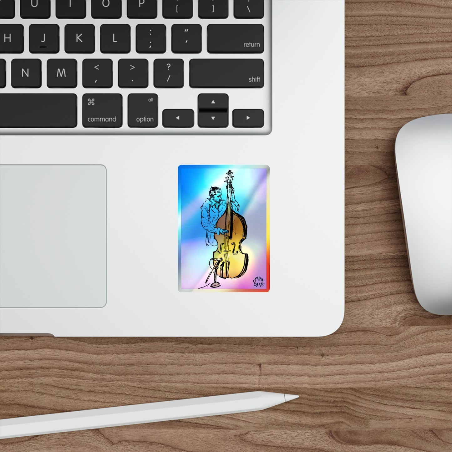 Double Bass in Blue - Holographic Die-cut Stickers